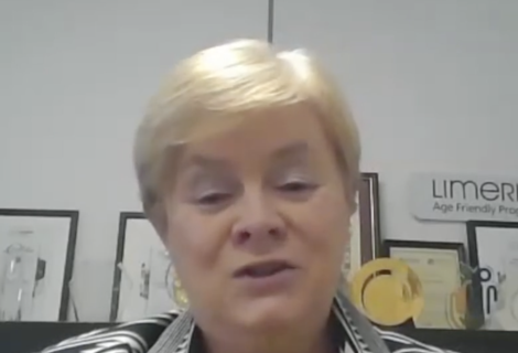 Bishop Brendan chats to Anne Rizzo of the Limerick Covid-19 Community Response initiative